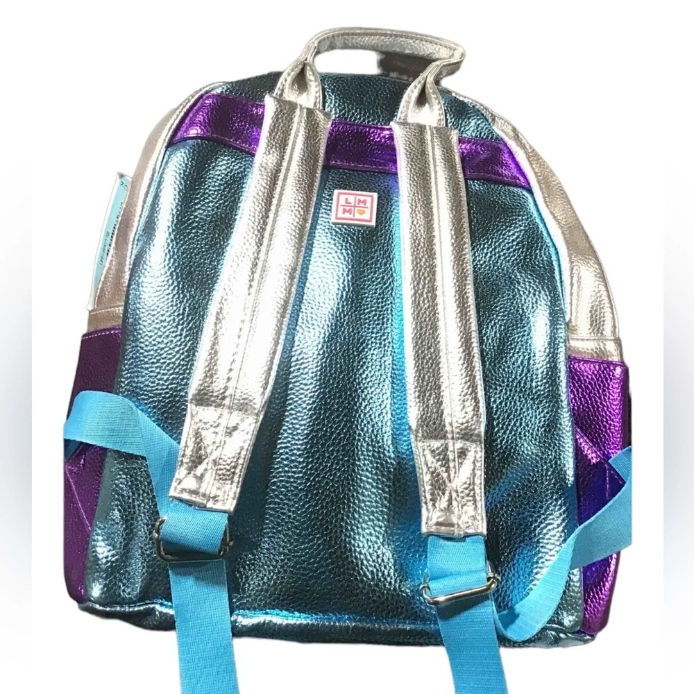 LITTLEMISSMATCHED Girls (you make me smile) Metalic Faux leather Backpack NWT